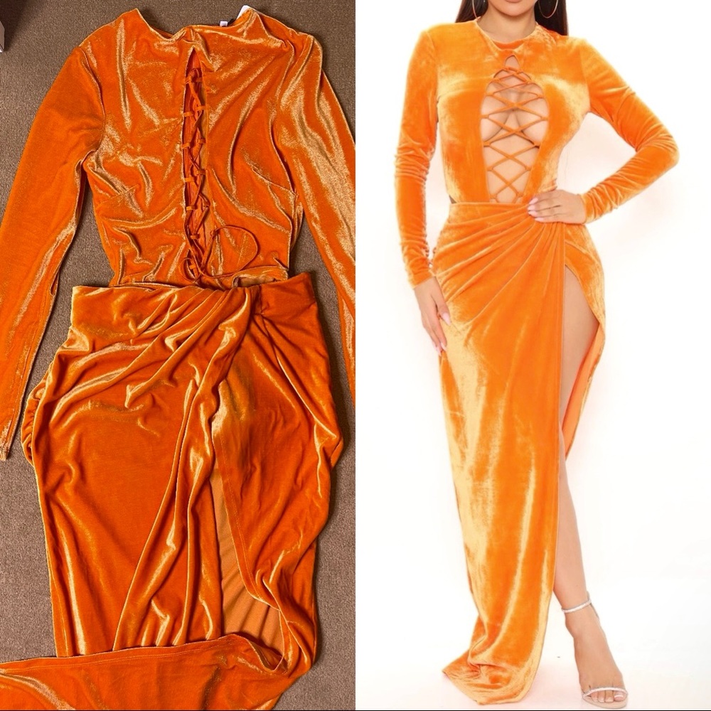 ORANGE VELVET SKIRT SET